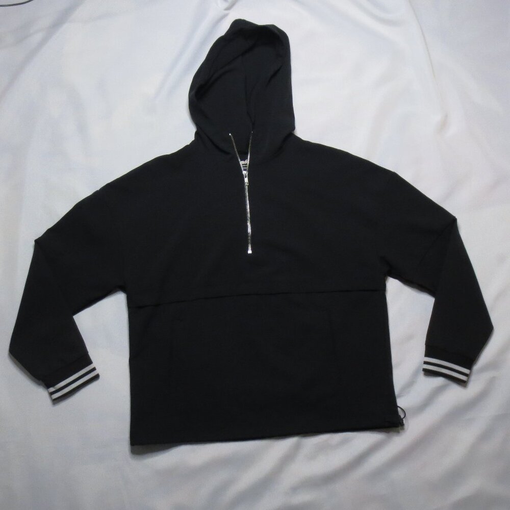 AVIA womens PULLOVER black JACKET lightweight HOODED kangaroo pocket BOXY SIZE S